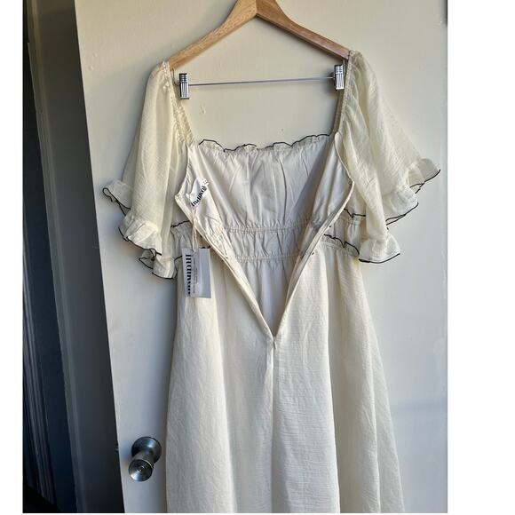 INDIKAH Cream Kathlene Flutter Sleeves Maxi Prairie Boho Dress $110 PLUS XXL NWT - Picture 6 of 16